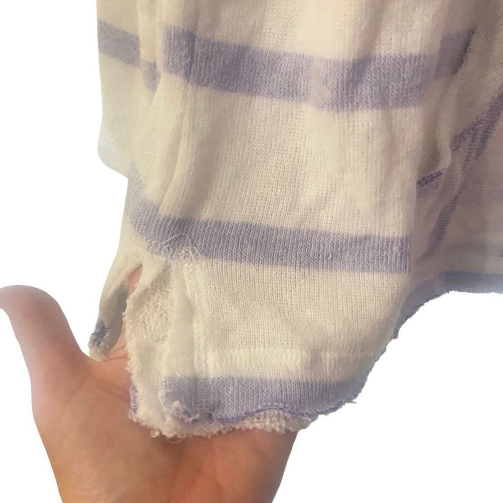 Ocean Drive Hoodie – Large, Blue and White Striped Pullover with Raw Hem - Picture 3 of 6